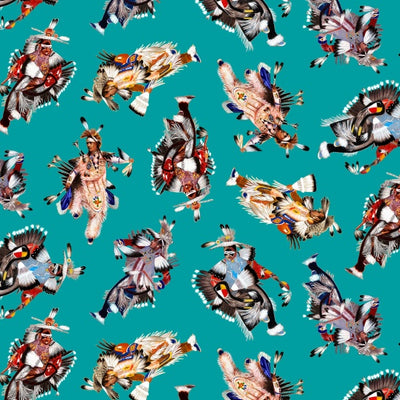 Pow wow dancers 32004 - Turquoise 100% Cotton Designer