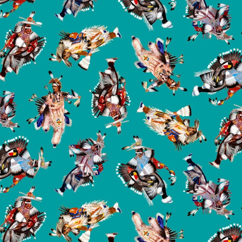 Pow wow dancers 32004 - Turquoise 100% Cotton Designer