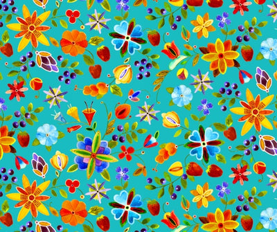 Woodland Delight 32006 - Turquoise 100% Cotton Designer