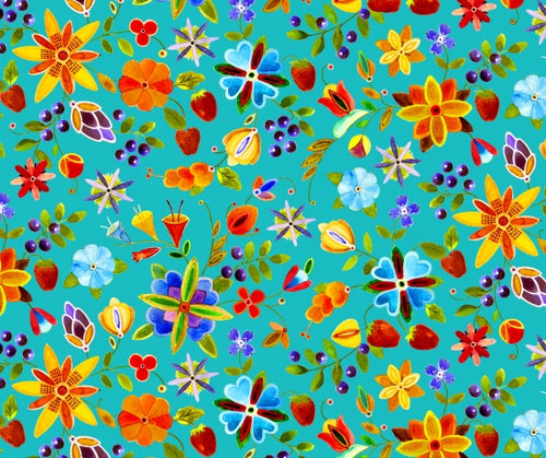 Woodland Delight 32006 - Turquoise 100% Cotton Designer