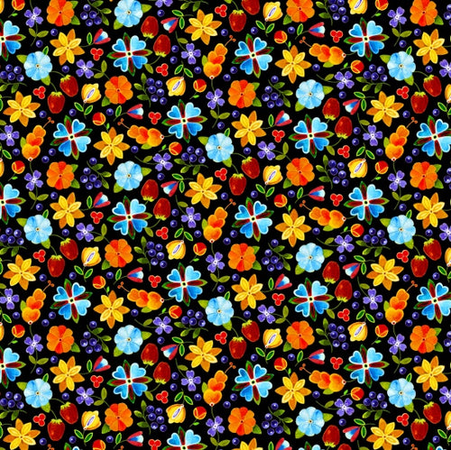 Woodland Delight Petite Floral 32007 - Black 100% Cotton Designer