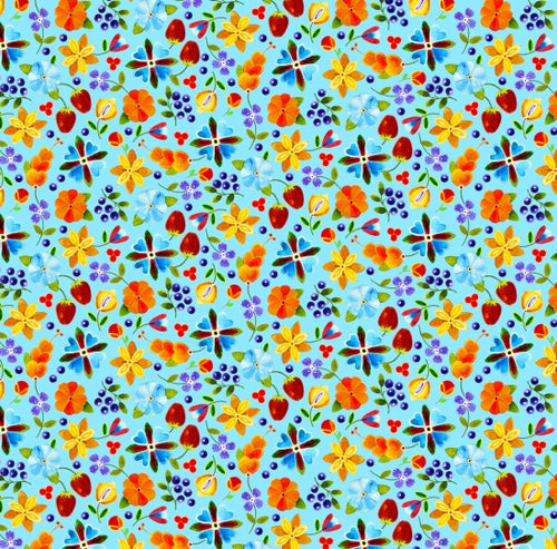 Woodland Delight Petite Floral - 32007 - Blue 100% Cotton Designer
