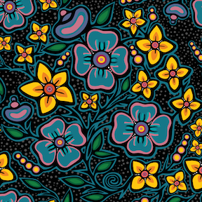 Ojibway Poppy Satin 36JTF1 - Black 100% Polyester Designer