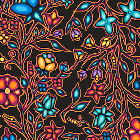 Ojibway Florals Satin 36JTF2 - Black 100% Polyester Designer
