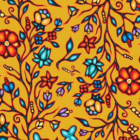Ojibway Florals Satin 36JTF2 - Gold 100% Polyester Designer
