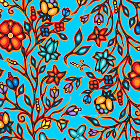 Ojibway Florals Satin 36JTF2 - Turquoise 100% Polyester Designer