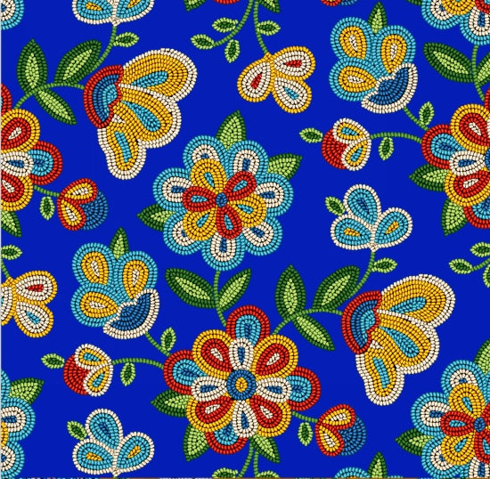 Beaded Floral 449 - Royal 100% Cotton Designer