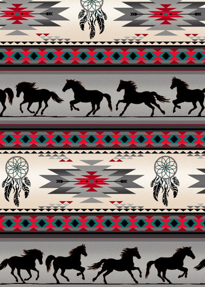 Horse Dreamcatcher Stripe 497 - Gray 100% Cotton Designer