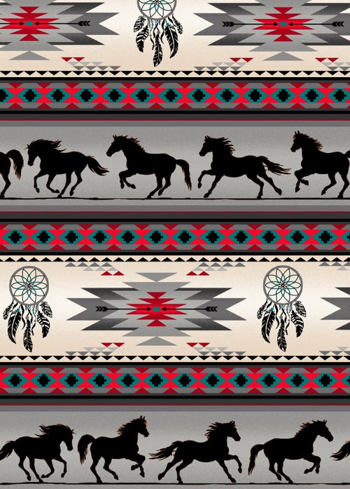 Horse Dreamcatcher Stripe 497 - Gray 100% Cotton Designer