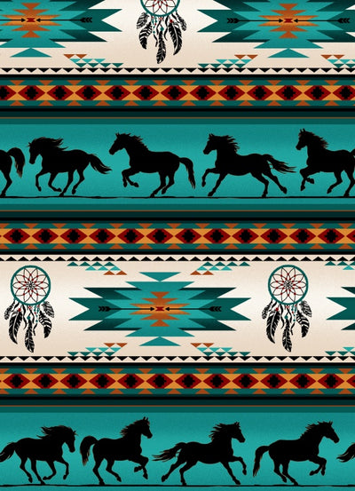 Horse Dreamcatcher Stripe 497 - Turquoise 100% Cotton Designer