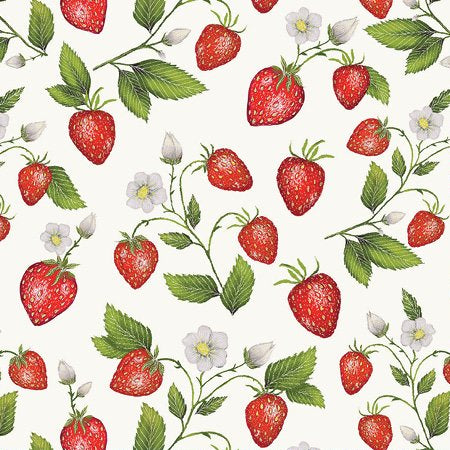 Strawberries 53313 - White 100% Cotton Designer
