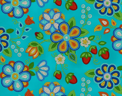 Beaded Strawberries  594 - Turquoise 100% Cotton Designer