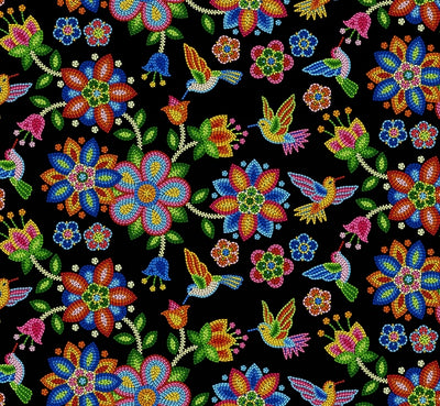 Beaded Hummingbird 640 - Black 100% Cotton Designer