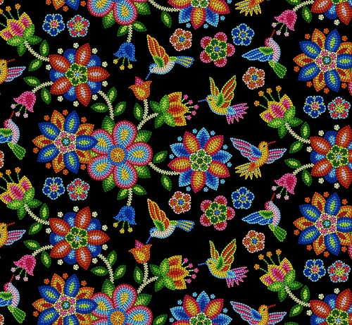 Beaded Hummingbird 640 - Black 100% Cotton Designer