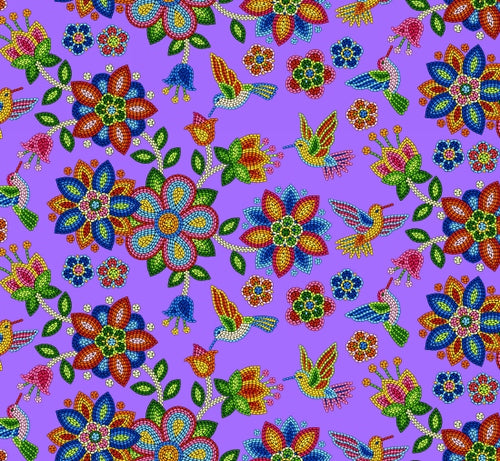 Beaded Hummingbird 640 - Bright Purple 100% Cotton Designer