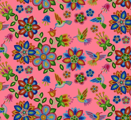 Beaded Hummingbird 640 - Coral 100% Cotton Designer