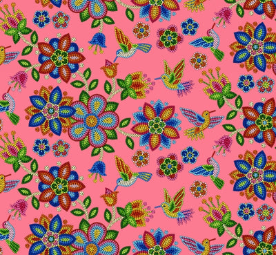 Beaded Hummingbird 640 - Coral 100% Cotton Designer