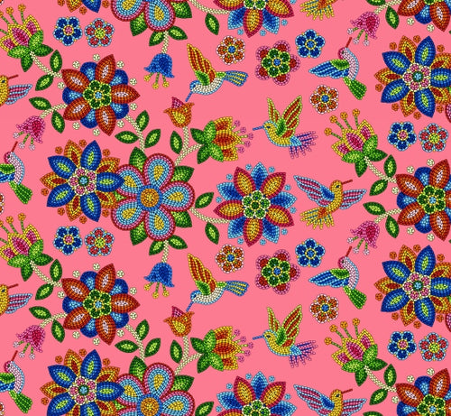 Beaded Hummingbird 640 - Coral 100% Cotton Designer