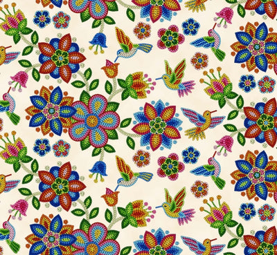 Beaded Hummingbird 640 - Cream 100% Cotton Designer