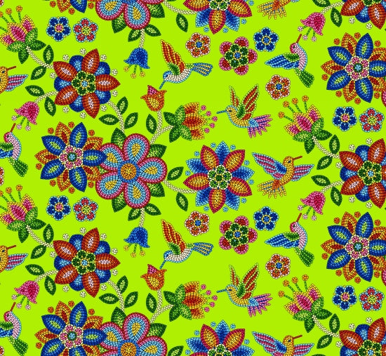 Beaded Hummingbird 640 - Lime 100% Cotton Designer