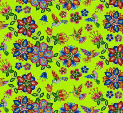 Beaded Hummingbird 640 - Lime 100% Cotton Designer