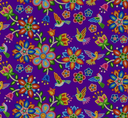 Beaded Hummingbird 640 - Purple 100% Cotton Designer