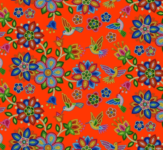 Beaded Hummingbird 640 - Red 100% Cotton Designer