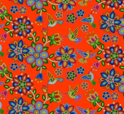 Beaded Hummingbird 640 - Red 100% Cotton Designer