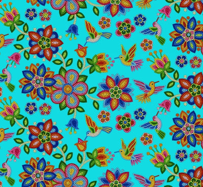 Beaded Hummingbird 640 - Turquoise 100% Cotton Designer