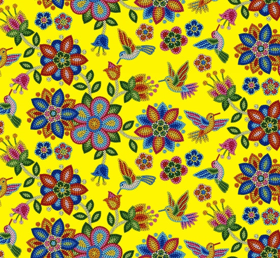Beaded Hummingbird 640 - Yellow 100% Cotton Designer