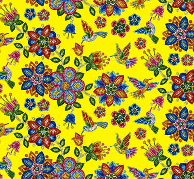 Beaded Hummingbird 640 - Yellow 100% Cotton Designer