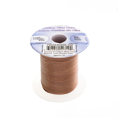 1 mm - Cordon de coton ciré · Couleurs variées · 25 m