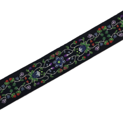 25 mm - Jacquard tressé fleurs et fraises