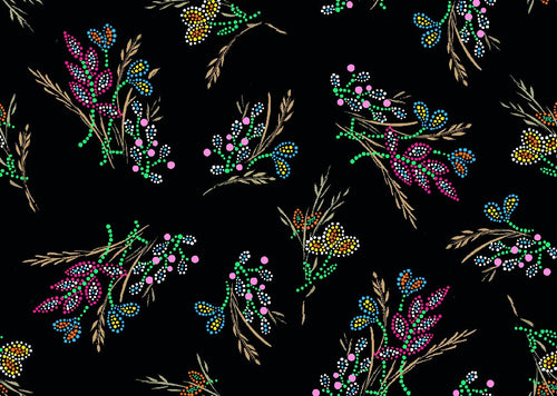 Esprit libre fleurs et blé KE0003D - Noir Tissu 100% coton designer
