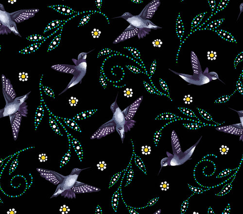 Hummingbirds BA0007 - Black 100% Cotton Designer