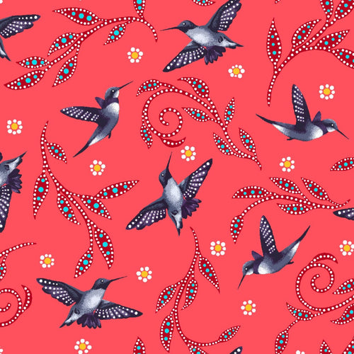 Hummingbirds BA0007 - Coral 100% Cotton Designer