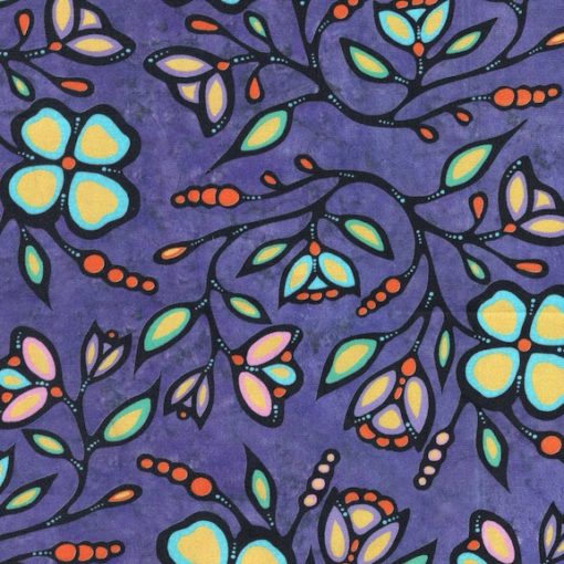 Ojibway Woodland Flowers JTOF03 - Purple 100% Cotton Designer