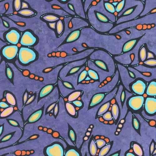 Ojibway Woodland Flowers JTOF03 - Purple 100% Cotton Designer