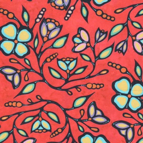 Fleurs des bois Ojibway JTOF03 - Rouge Tissu 100% coton designer