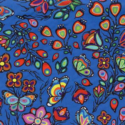 Ojibway Florals and Butterflies JTOF05 - Royal Blue 100% Cotton Designer