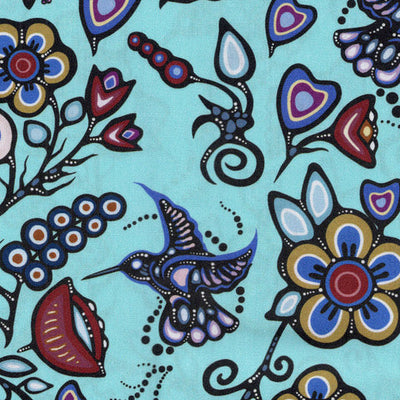Ojibway Florals and Hummingbirds JTOF06 - Seafoam 100% Cotton Designer