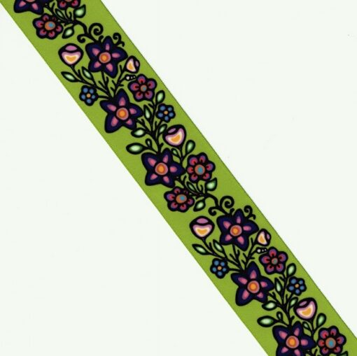38mm - Single Face Ojibway Flowers 02 Satin Ribbon - By Yard