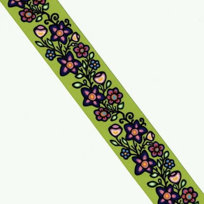 38mm - Single Face Ojibway Flowers 02 Satin Ribbon - By Yard