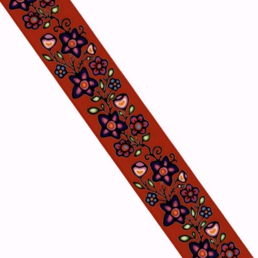 38mm - Single Face Ojibway Flowers 02 Satin Ribbon - By Yard