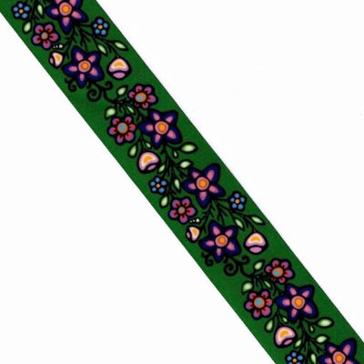 38mm - Single Face Ojibway Flowers 02 Satin Ribbon - By Yard