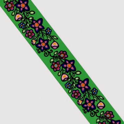 38mm - Single Face Ojibway Flowers 02 Satin Ribbon - By Yard