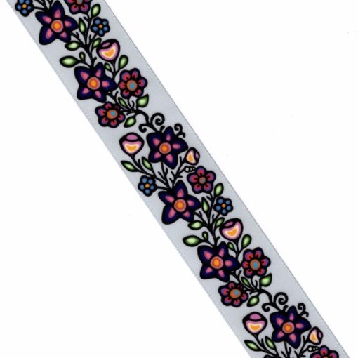 38mm - Single Face Ojibway Flowers 02 Satin Ribbon - By Yard