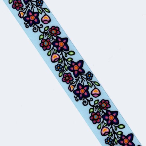 38mm - Single Face Ojibway Flowers 02 Satin Ribbon - By Yard