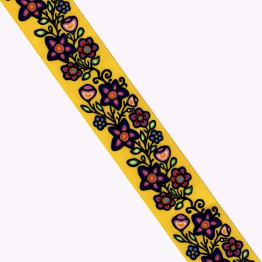 38mm - Single Face Ojibway Flowers 02 Satin Ribbon - By Yard