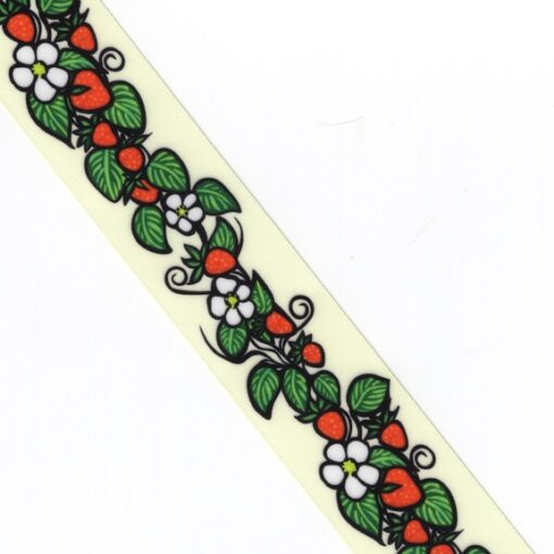 38mm - Single Face Strawberries Satin Ribbon - By Yard